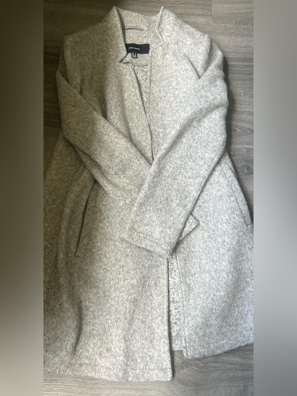 Vero Moda Light Gray Wool-Blend Open-Front Trench Coat